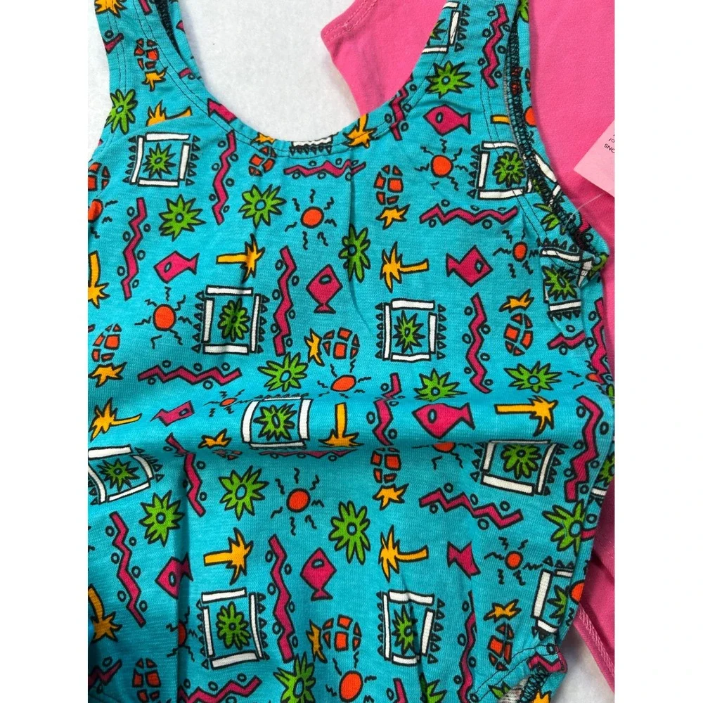Vintage 90s Kids Leotards Lot 3 Pack Pink Blue Print Size 8/10 Made USA